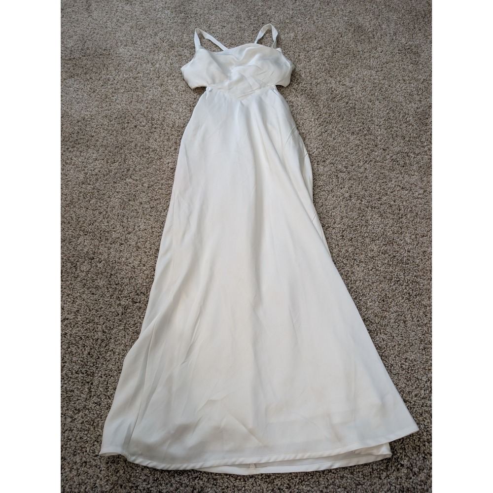 Lulus White Satin Cowl Neck Cutout Open Tie Back Maxi Dress XS